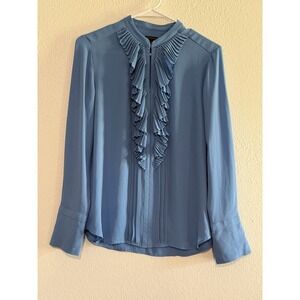 Anne Taylor Women's Petit Icon blouse Long Sleeve Light Blue Sz XS Ruffle Front